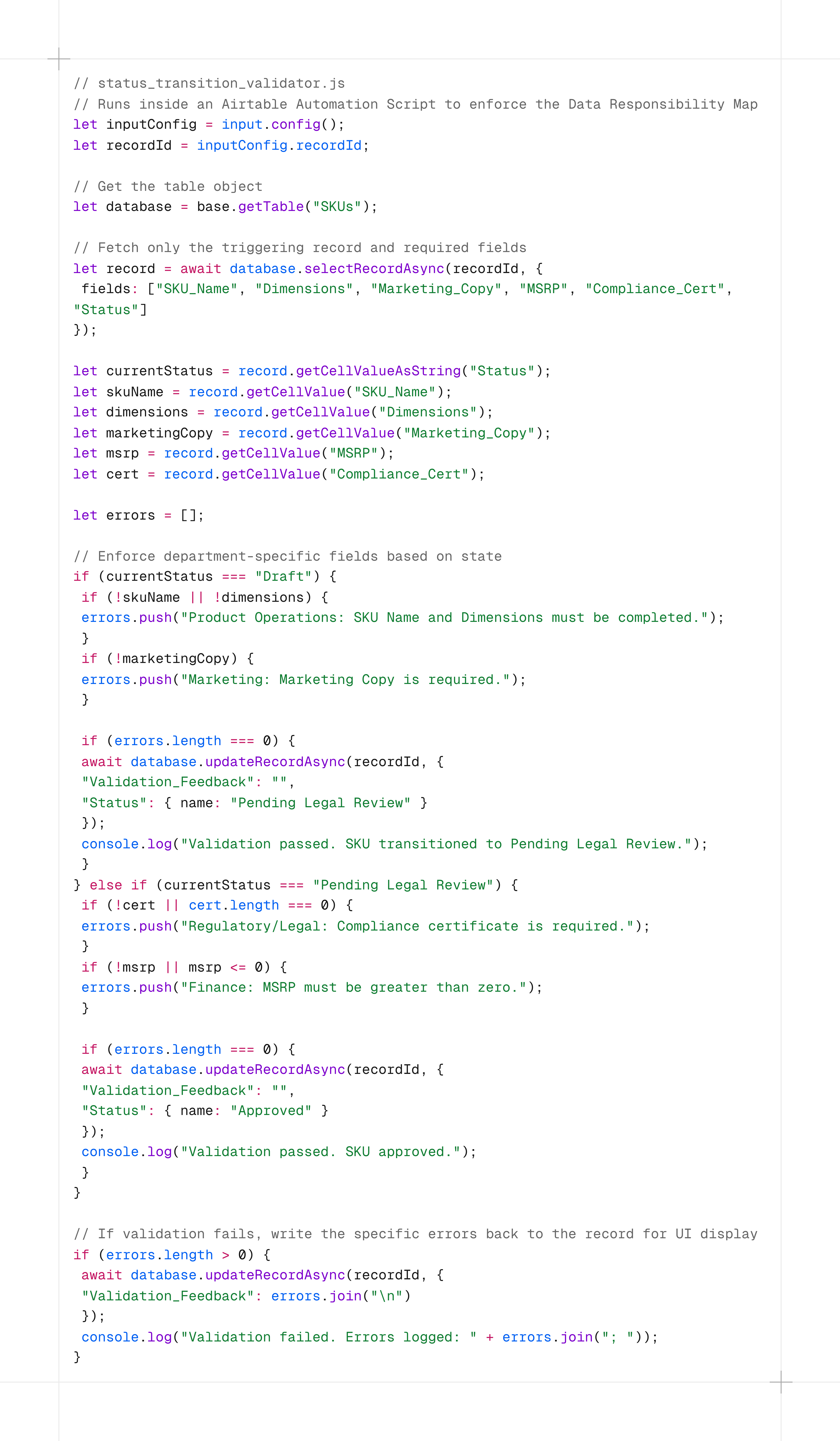Webhook-gated approval workflow validating records before status transitions and downstream system updates.